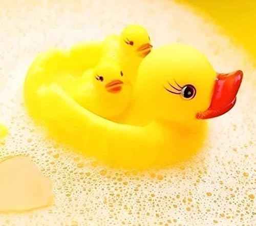 3x Rubber Duck Family Bath Toys – Mummy Duck & 2 Ducklings – Squeaky Baby Shower Favors for Toddlers Boys Girls