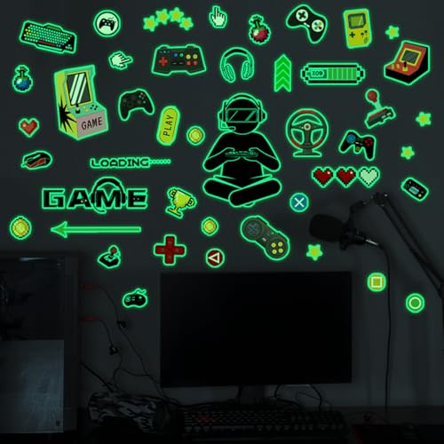 Runtoo Gamer-Wandaufkleber, leuchtet im Dunkeln, Videospiel, Wandaufkleber für Jungenzimmer, Kinderzimmer, Spielzimmer, Teenager, Dekoration