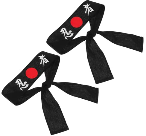 Veemoon 2stücke Karate Stirnband Schwarzes Haarband Stirnbänder für Karate Zubehör Japanisches Stirnband Koch Taekwondo Zubehör Kopfbedeckung für Training Verstellbares für Kampfsport