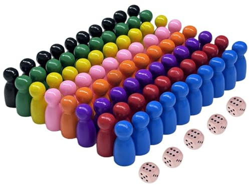 Oyiclyea 80 Piece Wooden Pawns Board Pieces, Board Pawns Replacement, Multicolor Pieces Replacement, Contains Dice, Durable and Perfect Substitute, for Tabletop and Outdoor