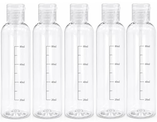 Bottiglie da viaggio 100ml,5 PCS flaconi da viaggio vuoti trasparenti per aereo,Kit Contenitori Viaggio Liquidi in plastica, flacone trasparente per shampo ，lozione， tonico viso, gel,Olio solare