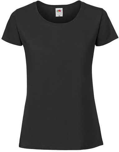 Fruit of the Loom Ladies Iconic 195 – figurbetontes Damen Shirt aus gekämmter Baumwolle, Rundhals Basic T-Shirt mit Seitennähten, Farbe:schwarz, Größe:XL
