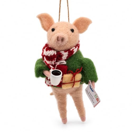 Adorable Needle Felted Christmas Ornament | Free-Standing or Hanging Decoration | Festive Christmas Decor (Kevin Pig at Xmas)
