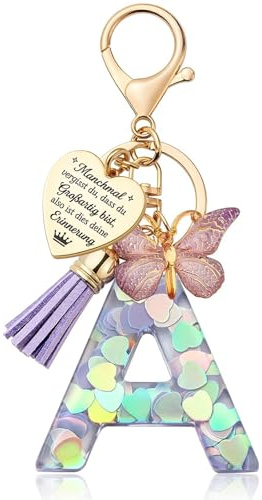 geschenk mädchen 6 jahre Schlüsselanhänger Mädchen - Buchstabe Schlüssel - Anhänger Schmetterling Schlüsselanhänger - Weihnachten - Einschulung Geschenk Keychain Geschenk für Kinder, Mädchen, Frauen-A
