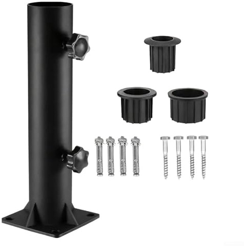 Base de sombrilla para exteriores fabricada con tubo de hierro y soporte triangular, diseñada para asegurar varios tamaños de sombrilla con sujeción fiable y resistencia a la intemperie