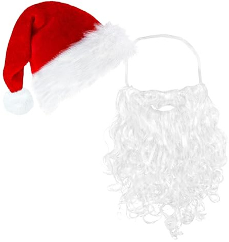 MUNSKT Weihnachtsmütze und Bart Set Weihnachtsmann Bart Weihnachtsmütze mit Bart Erwachsene Klassisches Weihnachtsoutfit für Erwachsene Weihnachtsmann Kostüm Accessoires Nikolausmütze mit Bart Perfekt