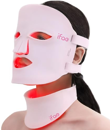 IFAE LED Gesichtsmaske, 630nm&830nm Silikon Rotlichtlampe Gesicht, 396 Chips Rotlicht Maske Gesicht mit 5/10/15/20 Timer, Gesichts & Halsmaske, Wiederaufladbar und Ergonomisches Design