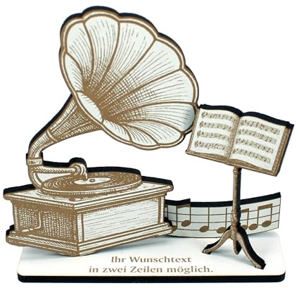 DEKOLANDO Dekoaufsteller Geldgeschenk Grammophon – Geschenk für Musiker mit Wunschtext - Plattenaufleger & Plattenauflegerin – Frühe Popmusik Jazz Klassik Geschenkidee