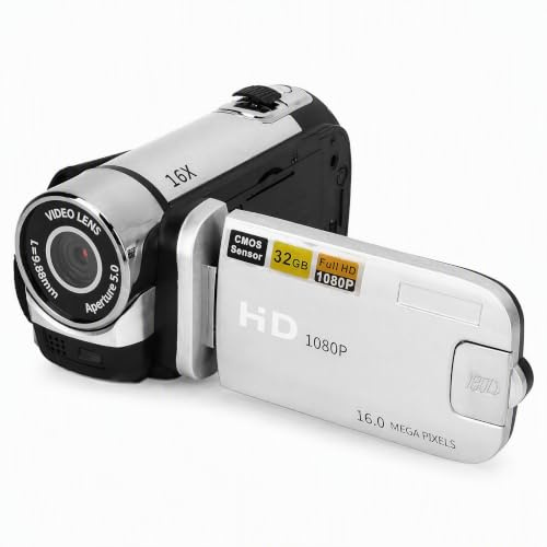 SENECESLI D90 Digital Video Camera Camcorder, Portable 1080P HD Handheld Recorder Camera, 16MP 16X Zoom with Fill Light 2.4 Inch Rotatable LCD Screen for Travel Vlogging Baby Growth (Silver)