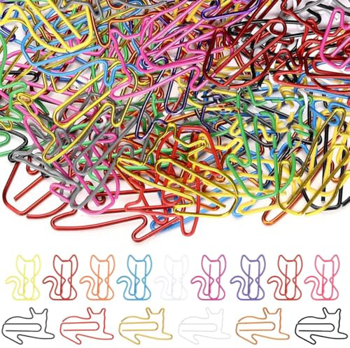 BAHME 80 Pcs büroklammern motiv, Katze Büroklammern Motiv Bunt Groß Büroklammer Büroklammern Metall Klammern Paper Clips Katze Papierklammern Kreative Lesezeichen Für Büro Zuhause Lehrer Studenten