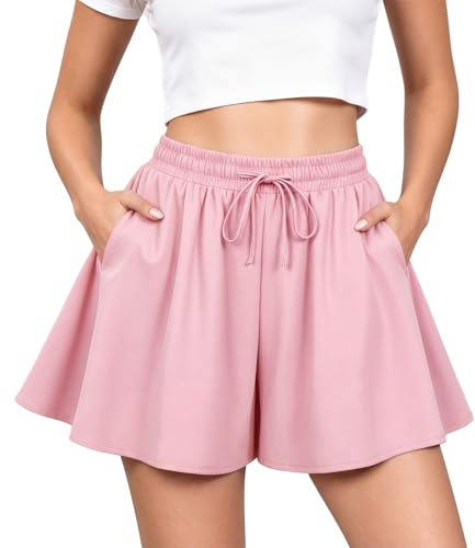 LEACOOLKEY Pantaloncini Donna Estivi Casual con Volant Shorts Estivi da Donna a Vita Alta Elastici Gamba Larga con Coulisse Shorts Shorts da Spiaggia Eleganti Gonna Pantalone