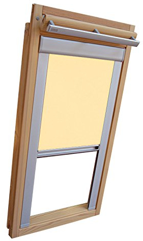 Hochwertiges Verdunkelungsrollo Rollo mit Seitenschienen für Velux DKL/DKU-EP GGU,GPU,GHU,GTU PK06 hellgelb-creme // Verdunkelungsrollo/Verdunkelungs-Rollo/Fensterrollo