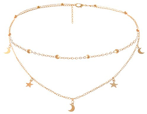 Legitta Damen Halskette Choker Gold Kette mit Anhänger Stern Mond für Frauen Mädchen-EA24