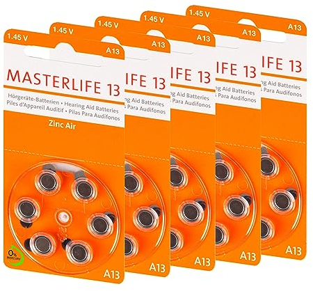 MASTERLIFE HÖRGERÄTE BATTERIEN Typ 13 PR48 orange A13 Batterie (30)