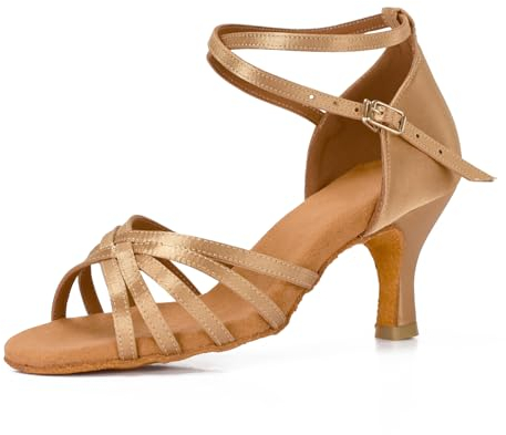 VASHCAME - Damen Hoher Absatz Tanzschuhe Standard/Latein Beige Absatzhöhe 7cm 37