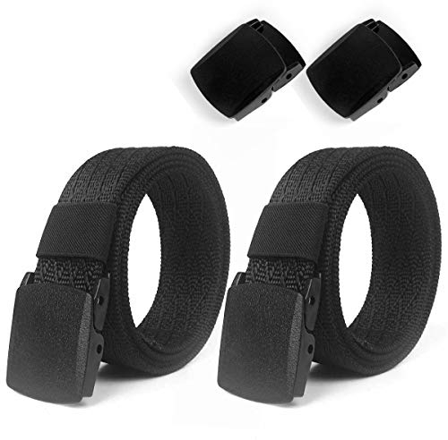 lalafancy 2er Nylon Gürtel Damen Herren Belt Canvas Belt Stufenlos Verstellbarer Stoffgürtel mit Kunststoff Schnalle,Länge 140 cm, Breite ca. 3,8 cm (Schwarz + Schwarz)