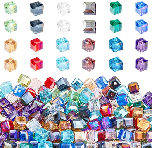 PH PandaHall 360pcs 6mm Kristallglasperlen 12 Farben Würfel Glasperlen AB Farbe überzogene Elektroplatte Glasperlen Bicone Armband Perlen für Armband Halskette Schlüsselanhänger Sonnenfänger, Loch:1m