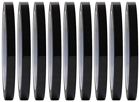 Fodattm Lot de 9 rouleaux de ruban adhésif autocollant fin pour artiste, 6 mm de large, effaçable à sec, pour tableau blanc, 72 m par rouleau (noir)