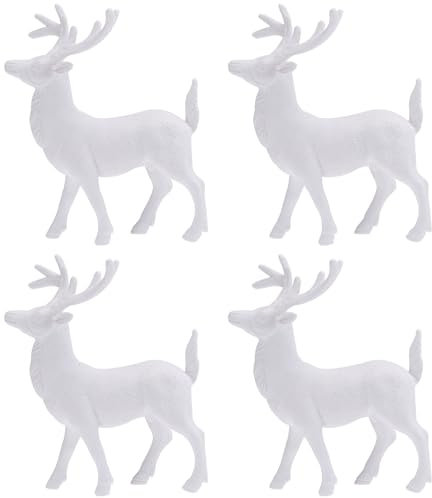 Amosfun 4pcs Christmas Reindeer Ornaments, Festival Desktop Resin Figurines, White Reindeer Statue Xmas Village Decoration Prop, Holiday Fireplace Decoration Christamas Party Supplies (14cm)
