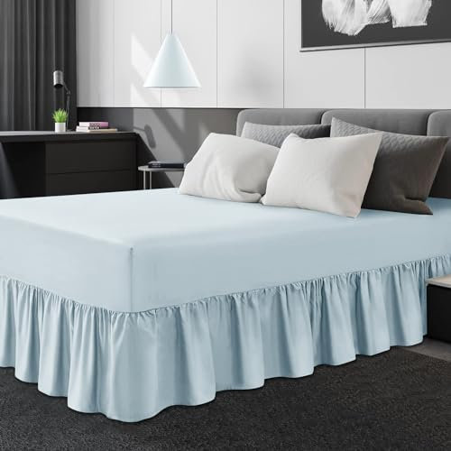GC GAVENO CAVAILIA 180 Thread Count Valance Sheet Double Bed | Lightweight & Soft Touch | Non Iron Bed Sheets Percale Bedding, Sky Blue