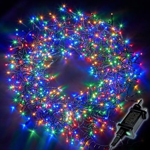 SHATCHI 2000LEDs Christmas Tree Compact Cluster Fairy Lights Multifunction 8 Light Modes, Timer Green Cable Indoor/Outdoor Low Voltage Holiday Home Decorations