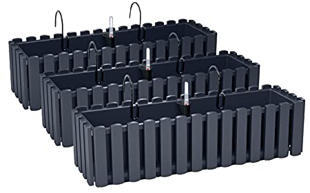 PAFEN 3X Macetero para Flores con Soportes - 58 x 18 x 16,2 cm - Sistema De Riego para Macetas Balcón Jardineras para Macetas, Antracita