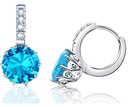 VONSSY Ohrringe aus Kristall weißgold für Damen | Zirkon Edelstein Creolen | Brisur Tropfen Ohrringe | Silber Ohrhänger Schmuck Geschenk für Frau Freundin (Blau)