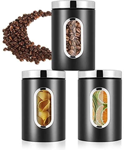 JOYBOY Pot à Café Hermétique Inoxydable,Boite de Rangement Cuisine,Lot de 3 Bocaux Hermétiques Alimentaires avec Fenêtre,pour Graine/Café/Céréale/Epice/Thé