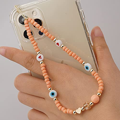 PTNKUIIY Handy Lanyard Anti-Verlorene Handykette,Böhmische Bunte Perlen Telefon Kette Strap Handyanhänger Smiley Gesicht Handy Straps Mobile Handy Schmuck Perlen Anhänger Hängen Chian für Frauen