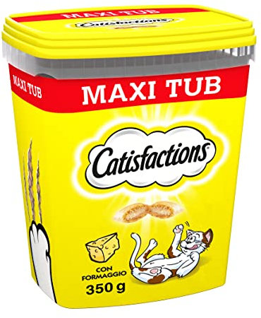 Catisfactions Snack per gatto, Formato Scorta 700g al gusto Formaggio, 2 Maxi Tub da 350gr ciascuno