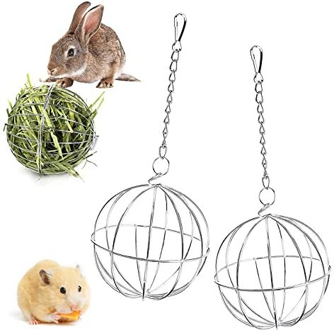 CJHKQNZWT6 Feeder Ball 2 Stück Edelstahl Feeder Spielzeug für Kaninchen, Meerschweinchen, Hase, Chinchillas, Hamster ø 8 cm mit Haken und Verstellbarkeit