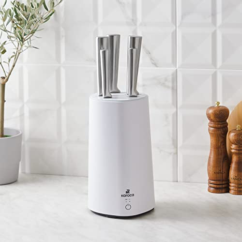 Karaca Meister Sterilisator Stand Messer Set Weiß Steakmesser Set Küchenmesser, Einfach zur Reinigung, Elegant Design, Scharf, Praktisch und Strapazierfähig, Professional Messer