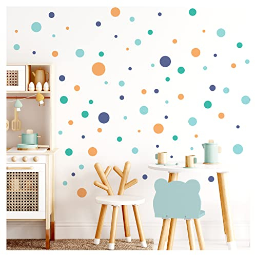 Little Deco Kreise 120 Stück Wandsticker Punkte Kinderzimmer Wandtattoo blau Mint gelb Dots Wandaufkleber bunt Babyzimmer selbstklebend DL902-2