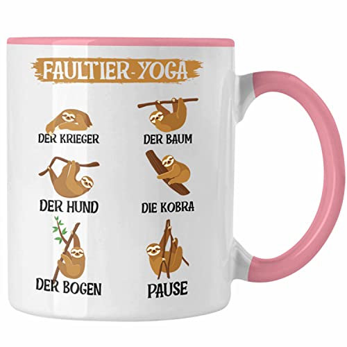 Trendation - Faultier Yoga Tasse Geschenk Lifestyle Yoga Lehererin Lehrer Geschenkidee (Rosa)