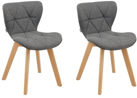 Baroni Home ESS- und Bürostuhl mit Holzbeinen, ergonomischer Polsterstuhl für ESS- und Schlafzimmer, Küchenstuhl mit Kissen und Rückenlehne, Sitzfläche aus Polsterstoff, 42x42x74 cm, 2 Stücke, Grau