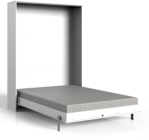 Lomadox Schrankbett 120x200 cm weiß mit Lattenrost Jugendbett Gästebett Klappbett Raumsparbett B/H/T ca. 132/213/43 cm