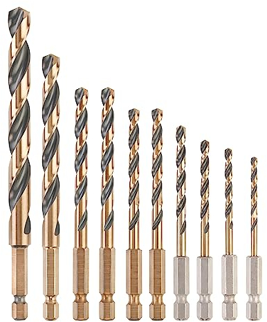 DeWalt DT20620-QZ, Surtido de brocas para metal HSS-G, 10 piezas, Hexágono interior y acabado de óxido dorado, Resistente a impacto, Uso en atornilladores de impacto y de broca, en estuche pequeño