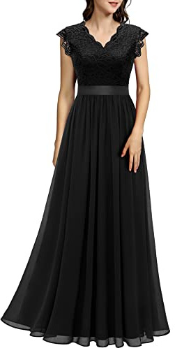 Dressystar Women's V Neck Sleeveless Lace Chiffon Bridesmaid Dress Wedding Party Gown