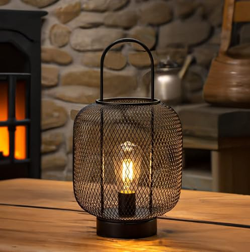 SECASA Tischlampe Batteriebetrieben | inkl. LED Leuchtmittel | Laterne | Nachttischlampe Schwarz | Kabellose Hängelampe | Tischleuchte kabellos | Deko Nachtlicht für Wohnzimmer, Schlafzimmer