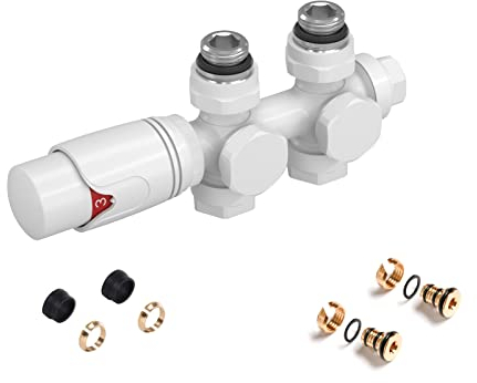 FistConcept Juego de válvulas multibloque de 6 vías con cabezal termostático (blanco)