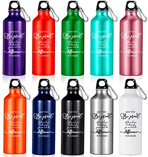 Amyhill Wasserflasche aus Aluminium, leicht, auslaufsicher, mit Deckel, für Fitnessstudio, Camping, Wandern, 10 Stück