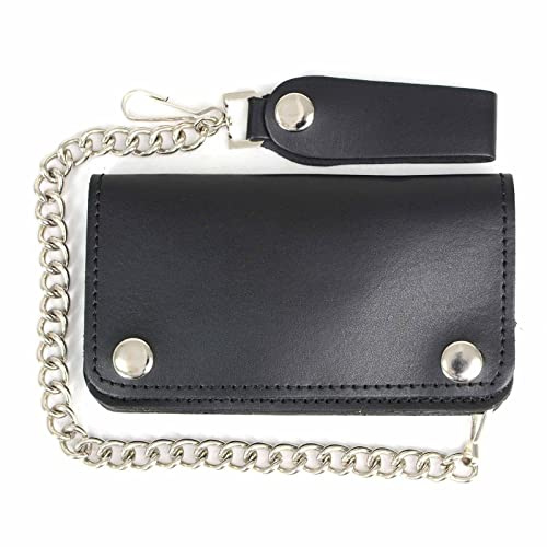 Milwaukee Leather Men's Genuine Leather Bi-Fold Biker Wallets w/Anti-Theft Stainless Steel Chain - 6 Inch