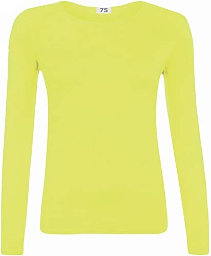 7STYLES® Girls TOP Long Sleeve T Shirt Kids Basic Plain TOP Crew Neck School Uniform 5-13 (as8, Age, 7_Years, 8_Years, Regular, Neon Yellow)