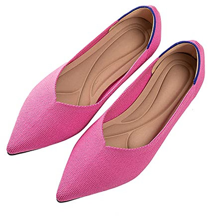 Unifizz Ballerines plates en tricot à bout pointu pour femme - Chaussures plates de marche à talon compensé bas - Confortables et douces, rose rouge, 40 EU