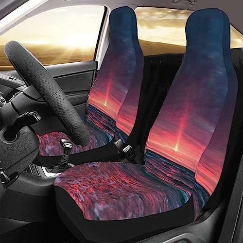 EVANEM Autositzbezüge, 2 Stück, mit elastischen Bändern, Motiv: Ozean Tide at Twilight, bedruckte Autositzschoner für vorne, universelle Passform, Innenbezug, Auto-Innensitzbezüge für die meisten