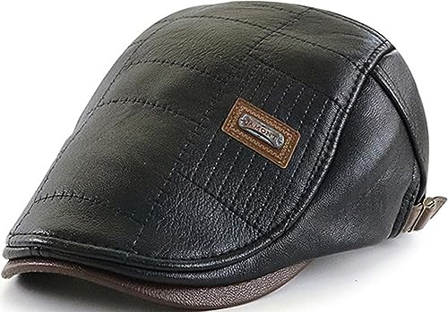 JFAN Baskenmützen für Männer Flatcap Herren Schiebermütze Damen Herren Barett aus Gurte PU Leder Einstellbar Winter,A-Schwarz,One Size