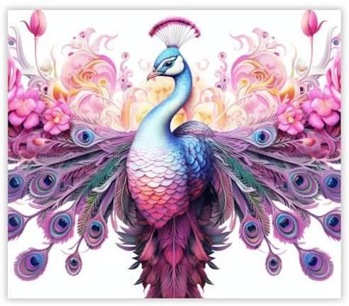 SMTDeco Herdabdeckplatte 60×52 cm – Mehr Arbeitsfläche, Spritzschutz & Schneidebrett – ESG Glas, kratzfest – für Induktion/Ceranfeld – 1-teilig, Motiv Pfau Blumen Rosa