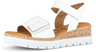 Gabor Damen Keilsandalen, Frauen Sandalen,Moderate Mehrweite (G),Strandschuhe,Keilsandaletten,Keilabsatz,bequem,Weiss (Uni+Gold),37 EU / 4 UK
