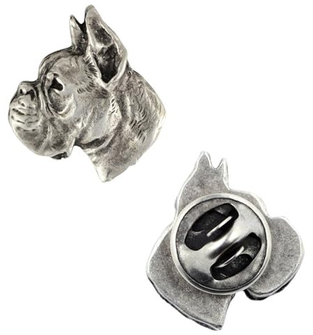 Art-Dog Unikate Silber Hund Anstecknadel - Versilbert Handmade - Broschen Frauen - Lustige Pins - Silber Brosche Schmuck - Boxer I – 2x1,7x2cm