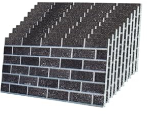 IZODEKOR 10-Pcs 3D Brick Effect Wall Panels - Covering 5m2 Outdoor Wall Cladding, Decorative Wall Panels for Living Room, Balcony, Terrace, Office, Faux Brick, 50x100 cm | Ash Smoke 1905